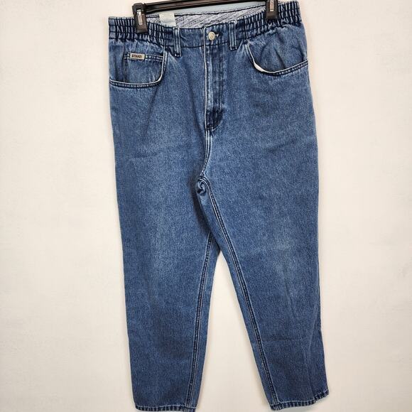 Vtg 80s Gitano Bare Back Mom Jeans Size 12 Short Blue Elastic Waist High Rise - Picture 1 of 11